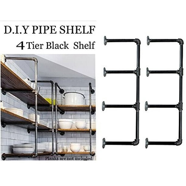 Pipe Shelves for Kitchen Bathroom bookcases Living Room Storage Farmhouse DIY Open Bookshelf 2Pack of 5 Tier Industrial Iron Pipe Shelf Wall Mount 